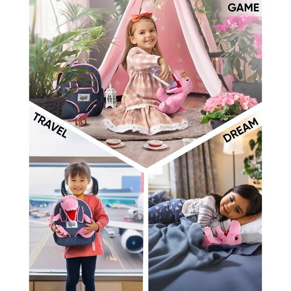 🆕 Girls Pink Stuffed Animal Toy Small Kids Dinosaur Toddler Backpack Gifts - Picture 6 of 9